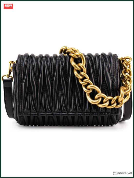 Handbags - Quilted Faux Leather Small Shoulder Bag with Chain Strap Clutch Purse
